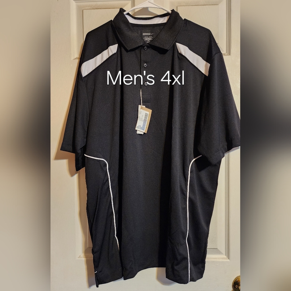 Men's Black Polo Shirt with White Trim - 4XL